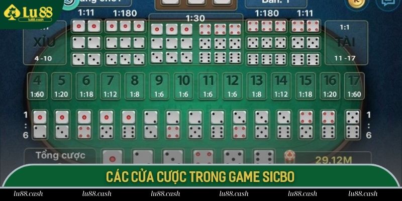 Các cửa cược tiêu biểu trong game sicbo LU88